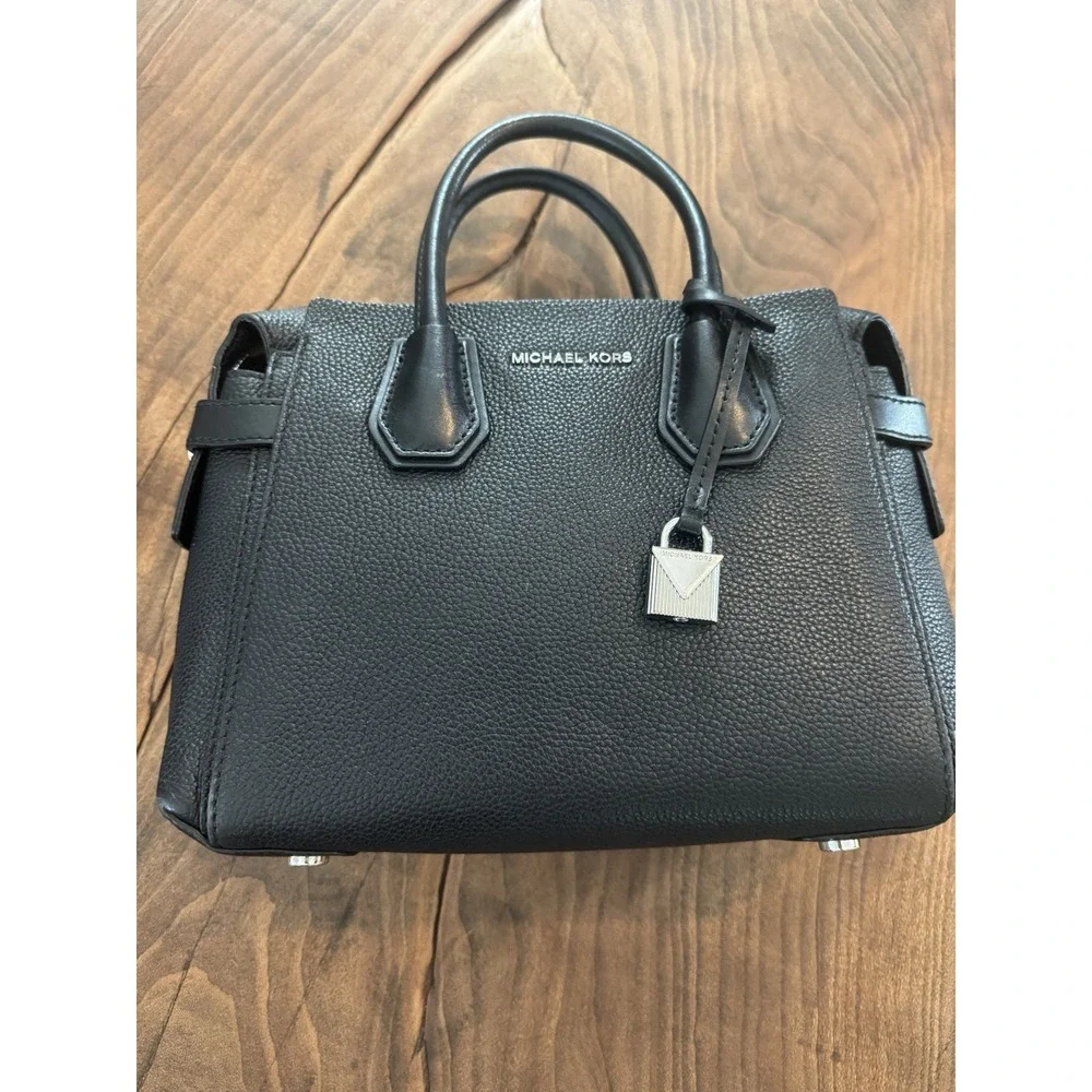 Michael Kors Black Mercer Belted Small Satchel Leather‎ Bag